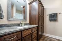 Full bath with granite in the Basement