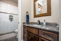 Jack and Jill bathroom shared with the adjacent Bedroom downstairs