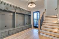 View of Extra large Customized Lockers with drawers, cabinets and electrical outlets