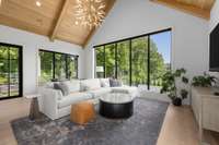 Guest/pool house living room. Look at this amazing ceiling treatment!