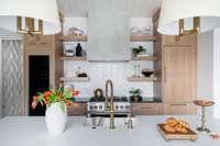 Guest/pool house full kitchen. Beautiful white oak cabinetry throughout.