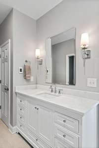 The primary bath features 2 separate vanities with lots of counter space and storage.