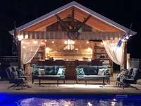 Pool Cabana at night.