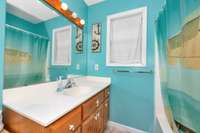 Full Bath- tub/shower combo, linoleum flooring