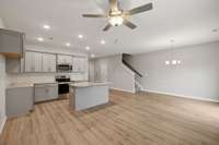 Open Concept Kitchen/Dining Combo with Island Bar.