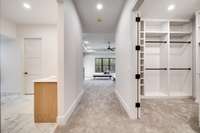 Massive walk in closets and an en-suite bathroom.