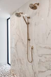 Spacious walk in shower.
