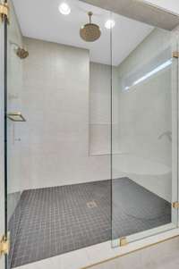 Another view of the walk-in shower with 2 shower heads.