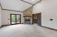 upstairs bedroom with it's own fireplace and private balcony