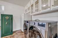 PINTEREST WORTHY.... Large Laundry Area Glass Front Cabinets to Display Canned Vegetables Green Safe Remains per Seller