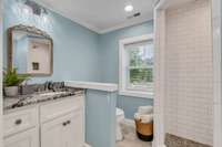 FULL Guest Bathroom Upstairs FABULOUS Tile Shower + Granite Vanity