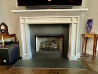 Gas fireplace with mantle in Living Room on main level