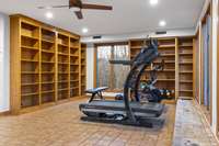 Oak built-in book shelves