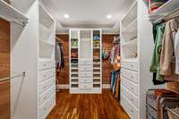 This cedar-lined walk-in closet features custom design elements.