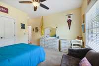 Bedroom #2 offers plush carpeting, ceiling fan, double door closet, and Private Bath.