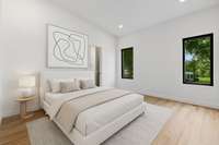 Main floor guest bedroom with digital staging