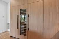 Cabinet front Sub-Zero refrigerator, freezer and wine column