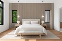 Digitally staged primary bedroom