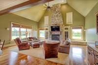 Lovely Hearth/Gathering room blends perfectly with Gourmet kitchen area.