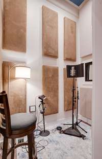 Recording Studio - vocal booth attached to mix room, window to tracking room