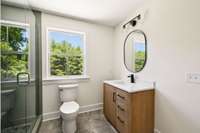 Bonus room bathroom with linen closet