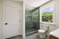 Bonus room bathroom with linen closet