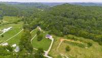 Aerial view of the home and workshop