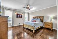 Primary bedroom with view of backyard & hills