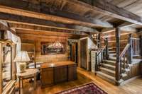 Main Home Living Room - Originally built in 1832 - the main home features hand hewn blue poplar logs taken from the Great Forest.