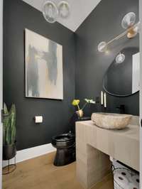 Main Level Powder Room with custom design tile vanity