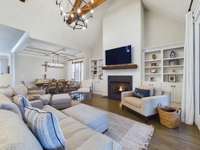 Built-ins flank the gas fireplace in the living room