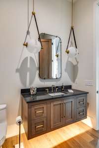 Pool Bath has a built-in linen closet.