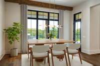 Oversized Breakfast Room with wood beams.