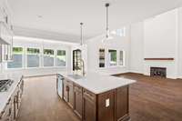 View of the Family and Dining rooms from the Kitchen.