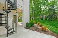 Use the spiral staircase to access to the outdoor living space on main level