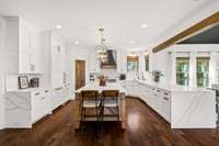 This kitchen offers plenty of space for seating.