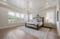 Spacious main level primary bedroom is full of natural light!