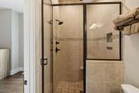 Walk in Tile shower with rain fall shower head