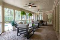 Screened in porch that goes along the back of the home