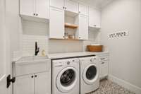 Laundry room on the main floor, adjacent to the garage entrance/dropzone.