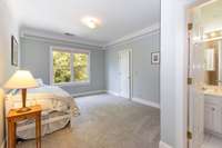 The first upstairs bedroom has its own private bath