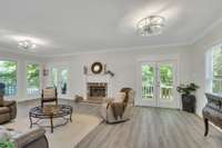 Living room with gas fireplace.