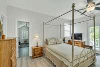 Upstairs room 1 with half bathroom and private balcony.