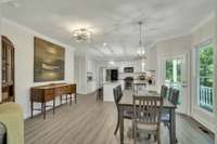Open dining and kitchen area.