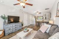 The living room opens up to the dining room.