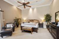 The Primary Bedroom Suite is expansive and features a classy double trey ceiling with a          drop-down fan.