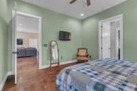 The owner's retreat is on the main level with split bedroom floorplan for privacy. This room is built with sound deadening feature for those that work at night and sleep during the day or work from home, etc.