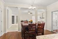 View from the kitchen into the living room.  Open but yet separate enough to give privacy and space in each room.