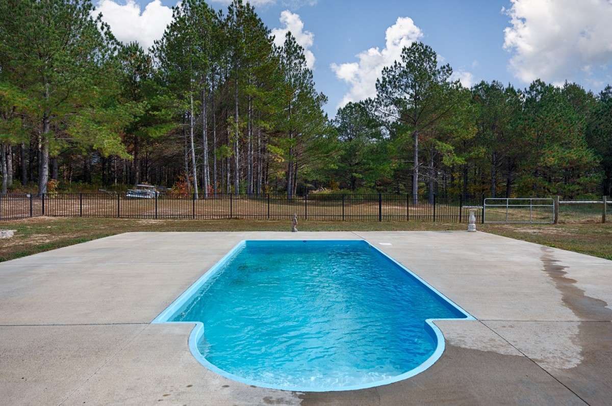 In ground pool- fiberglass salt filter, concrete deck