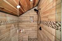 Upstairs Full Bath - wood flooring, soaking tub, custom tile shower